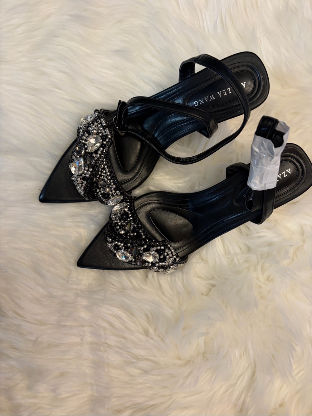 NWOT-Azalea Wang Black Crystal-Embellished Pointed Slingback Heels